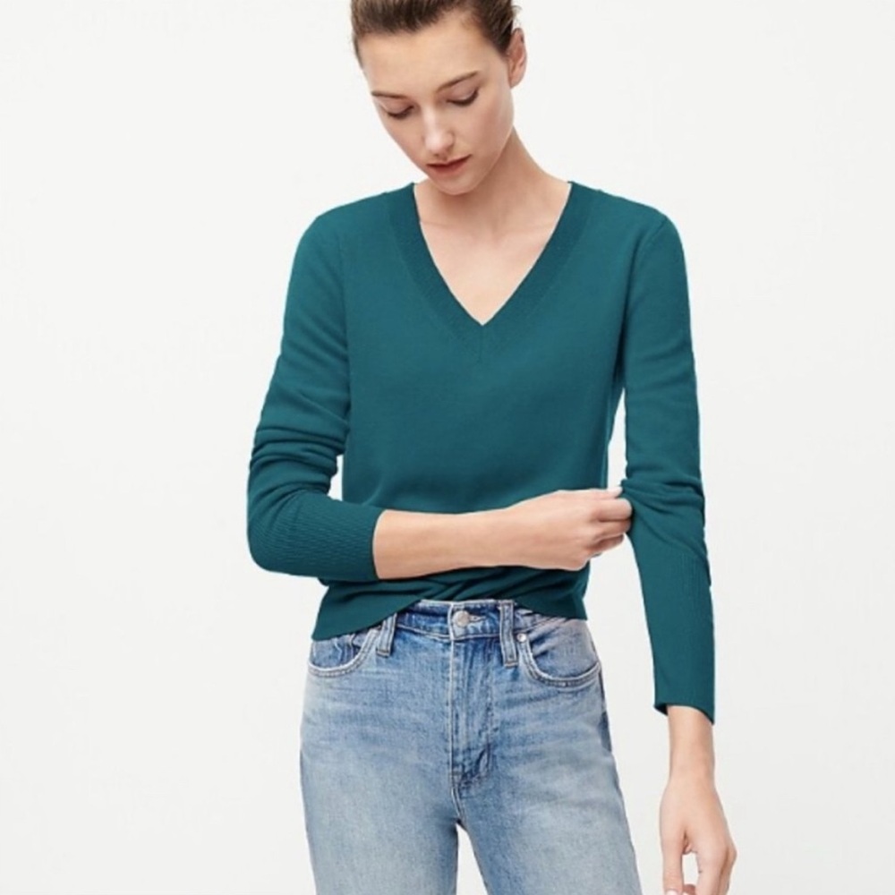 JCREW Cashmere V-neck fitted sweater in Teal AD465 - Picture 2 of 8